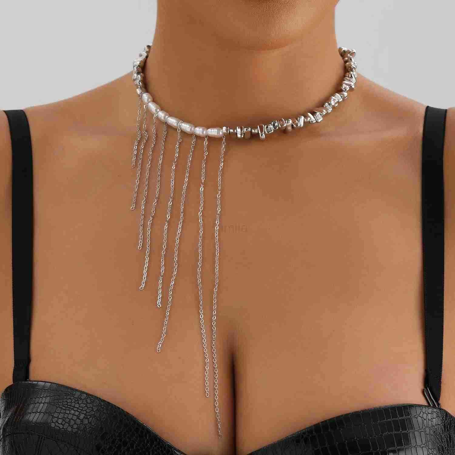 LATS Versatile Beaded Tassels Necklace Adjustable Length Neckchain for Party Wear Fashion Jewelry Accessories Gift U251022