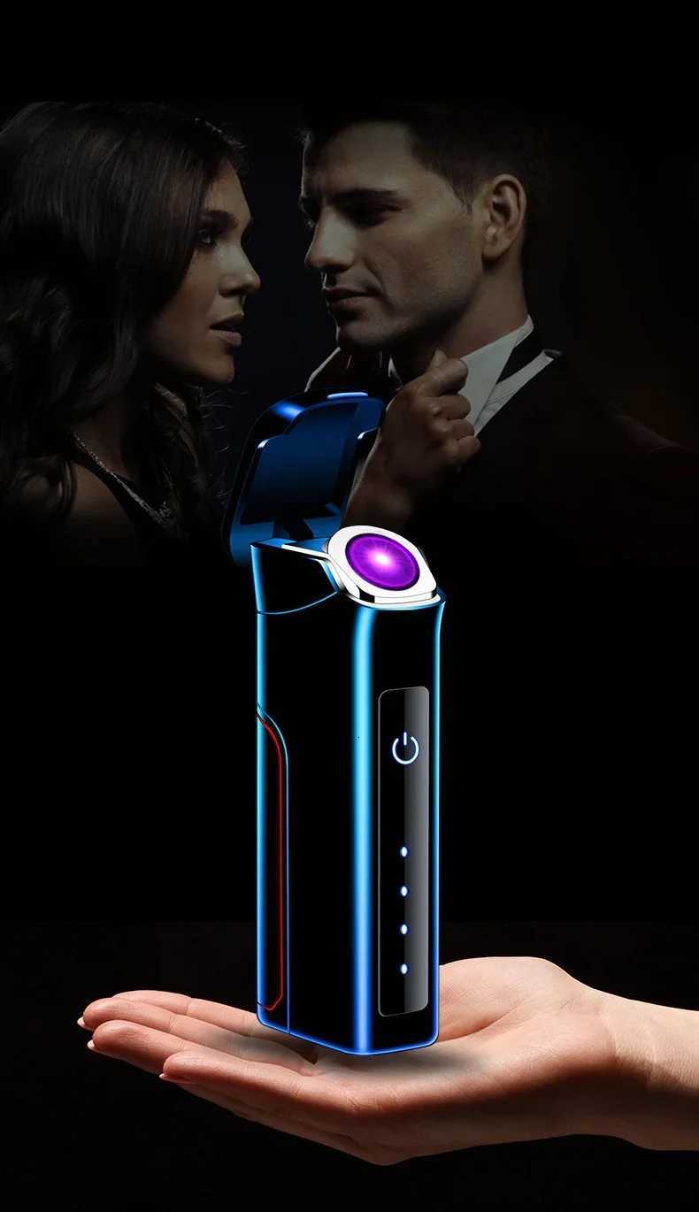 Smart Touch Replaceable Battery USB Electronic Lighter Rechargeable Windproof Gift Men Rotating Plasma Arc LighterNO GAS IN C251022