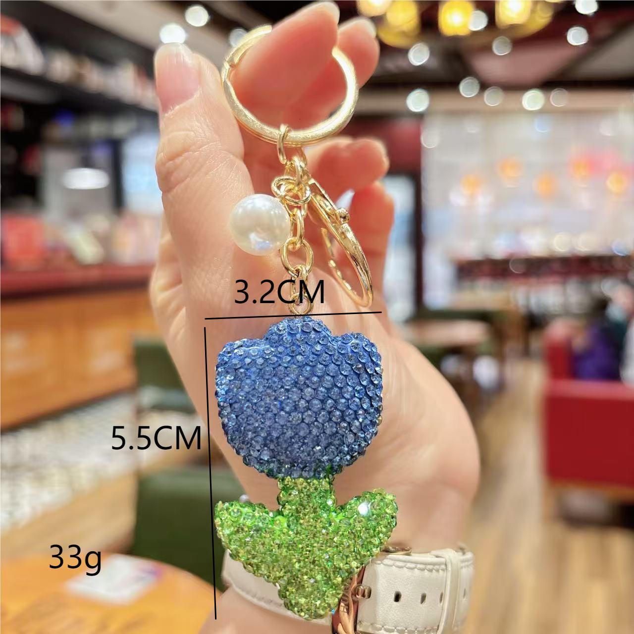 full ceramic tulip keychain fashionable personalized Inlaid diamond flower bag pendant couple gift