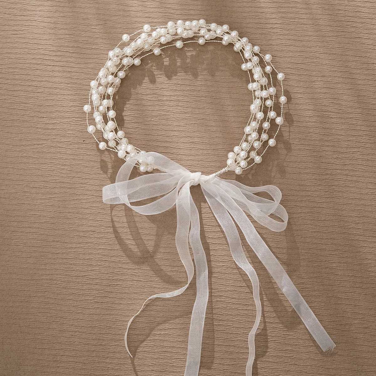 New Pearl Hair Accessories Bridal Hair Band Wedding Banquet Party Jewelry Super Fairy Braided Hair Fluttering Pearl Headband V251022