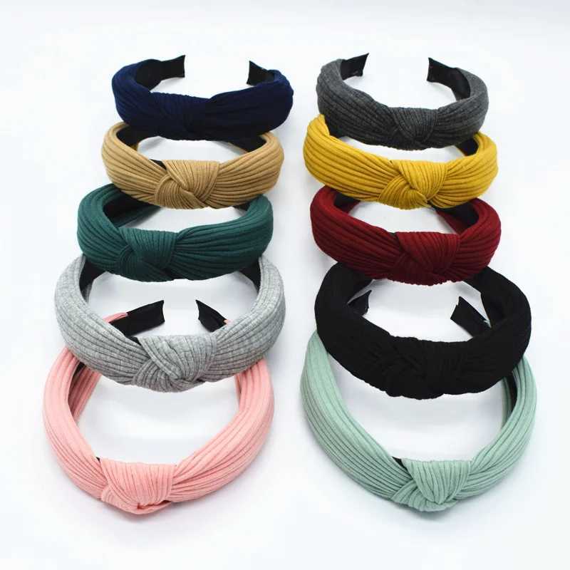 Knitted Knotted Solid Wide Headbands Women Girls New Fashion Hair Hoop Simple Cross Knot Hairbands Headwear Hair Accessories V251022