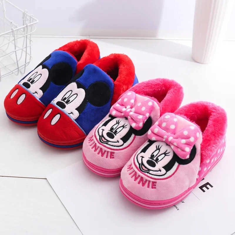 Disney Winter Boys and Girls Lovely Cotton Slippers Mickey mouse Bedroom Household Non slip Childrens Warm Plush Slippers H251022