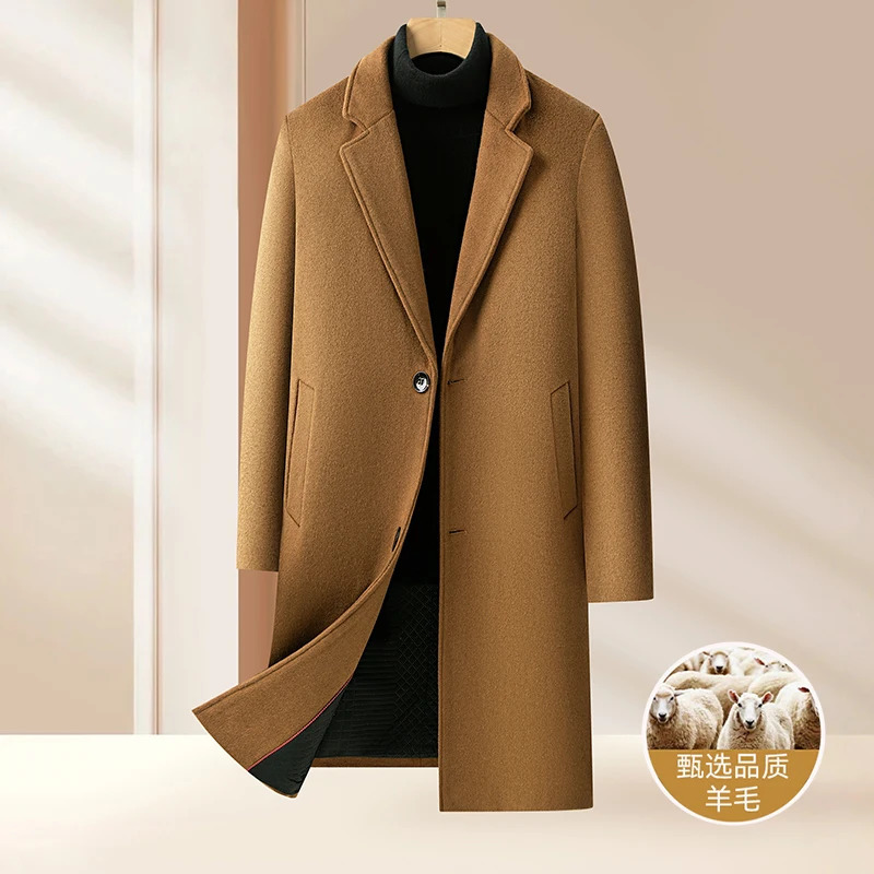 Highquality mens fashionable British style stylish and versatile solid color casual thickened long woolen coat 251015