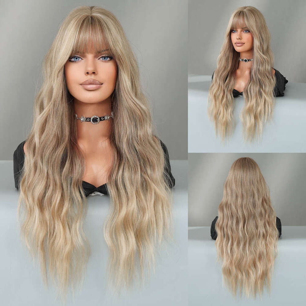 Women's Highlighted Blonde Long Curly Big Waves Skunk Stripe Fashion Synthetic Wig