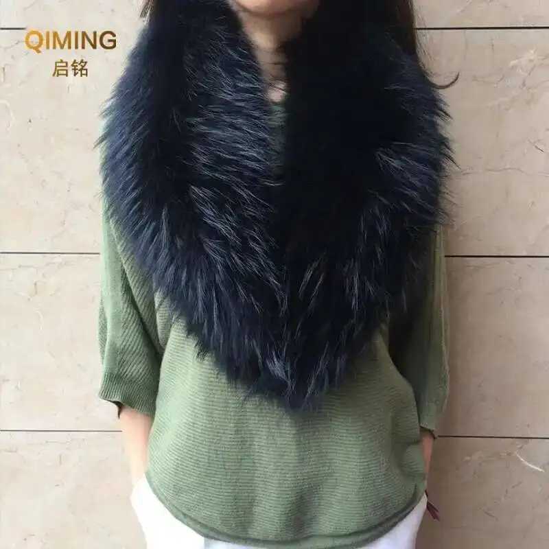 Real Fur Collar Furry Raccoon Fur Scarf Ring Winter Neck Warmer Women Men Jackets Hood Fur Shawl Wraps Fluffy Warm Long Scarf J251129