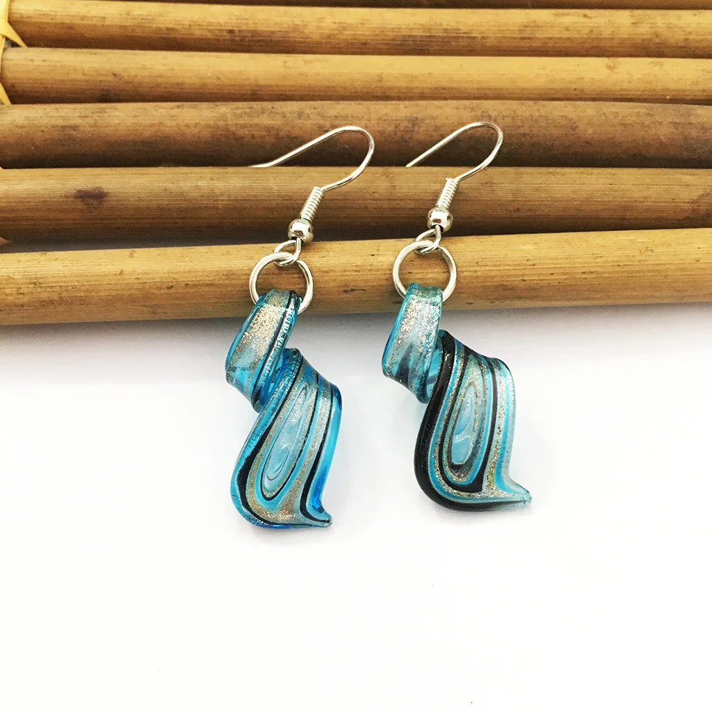 6 Pairs Bule Chinese Style Glass Murano Earrings Retro Handmade Personality Pendant Female Spiral Pattern Glass Jewelry 251018