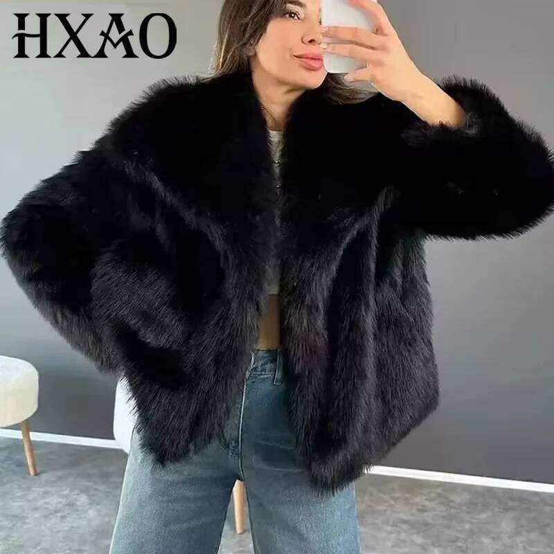 HXAO Winter Faux 2024 Woman New in coats Autumn Plush Fluffy Jacket Warm Red Gray Black White Fur Coat Outerwears