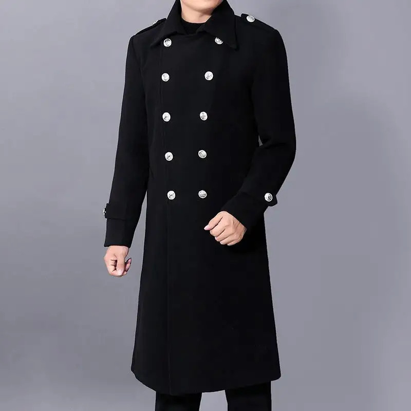 Long dust coat Men Winter Warm Trench Woolen Cloth Coat Mens Double Breasted Slim Casual Jackets Solid Business Outwear 251014