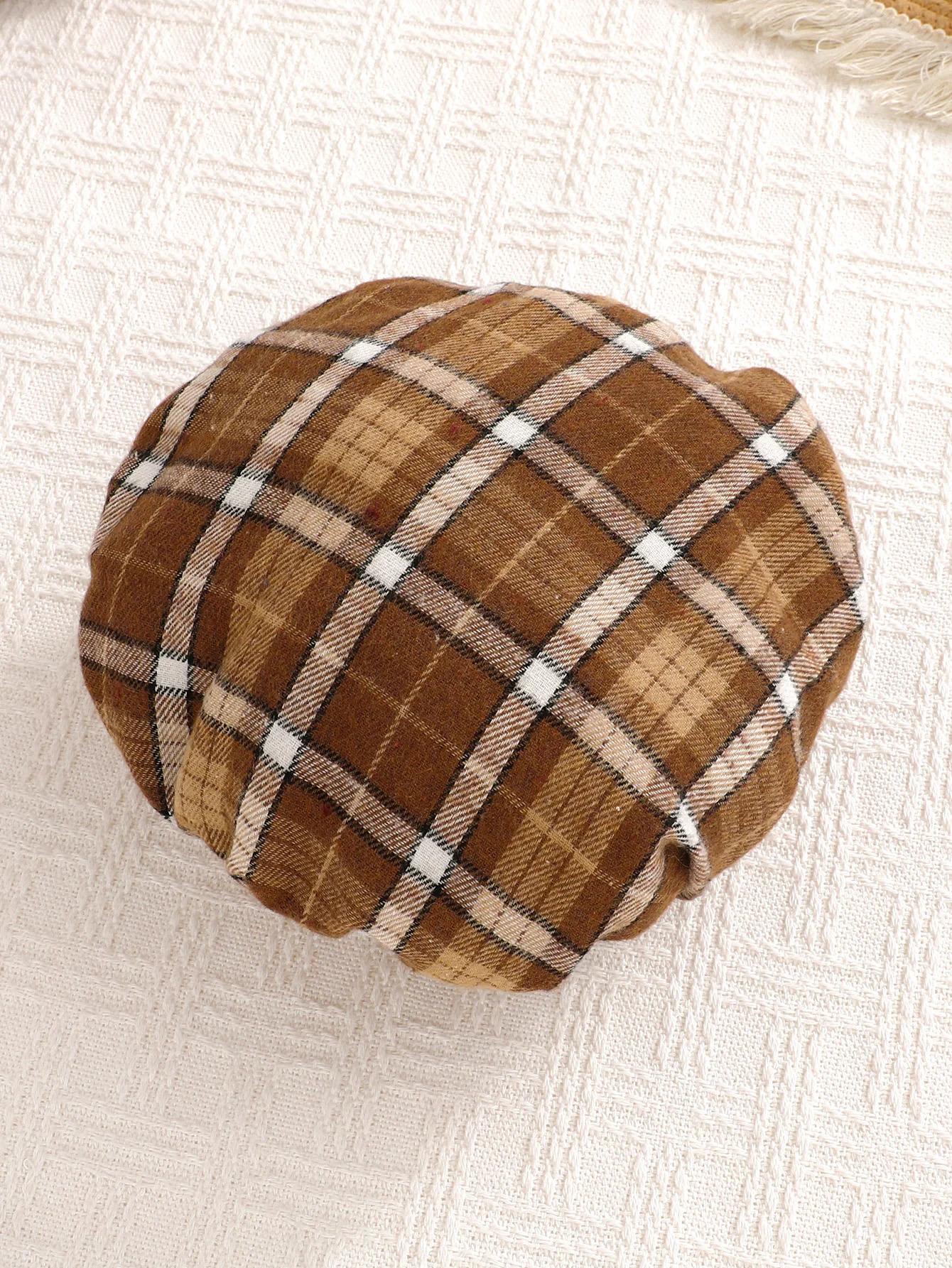 Cute Baby Boy Plaid Print Jumpsuit with Bow Tie Checkered Beret 251022