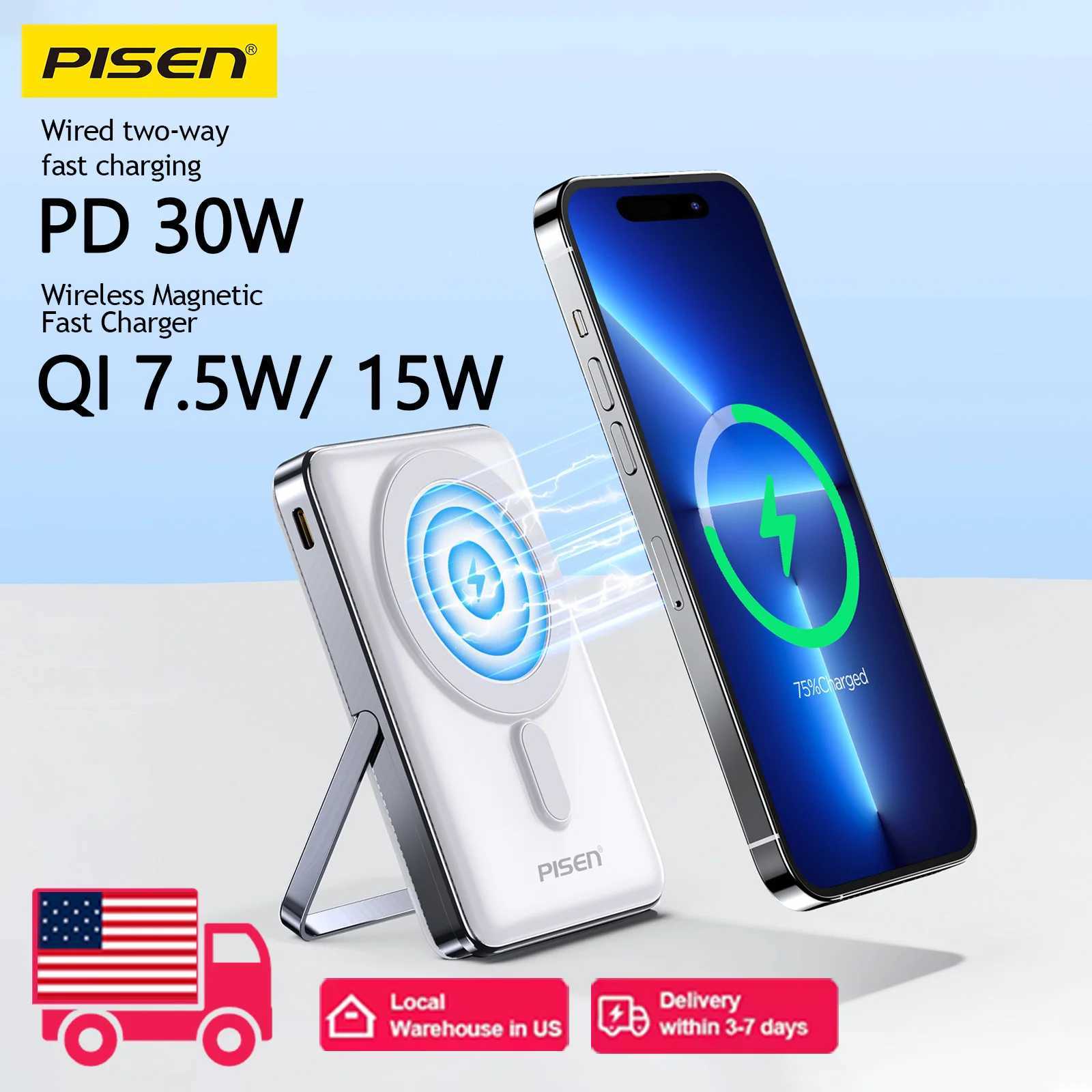 PISEN Magnetic Wireless Power Bank with Built in Stand Compatible 30W USB C Fast Charging for iPhone J251114
