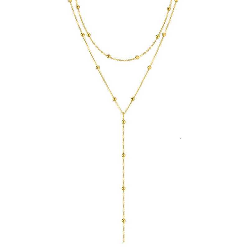 FTCY Simple Double Layered Long Tassel Chain Necklaces for Women Metal Geometric Bead Choker Necklace Womens Jewelry V251022