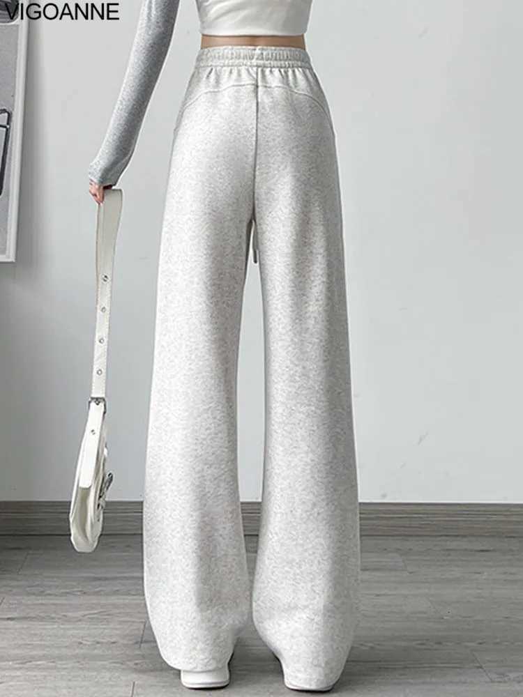 VigoAnne 2025 Autumn Casual Gray Wide Leg Pants Women Gray High Waist Sport Loose Pants Ladies Gym Running Long Baggy TrousersT251022