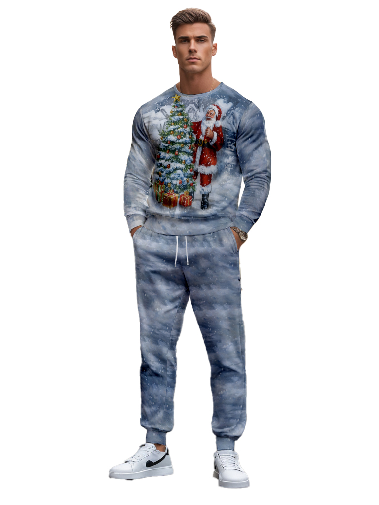 Men's Brown Knitted Cotton Blend Long Sleeve round Neck Sweatshirt Ankle-Length Casual Comfortable Outdoor Wear T-Shirt - YLWY00174