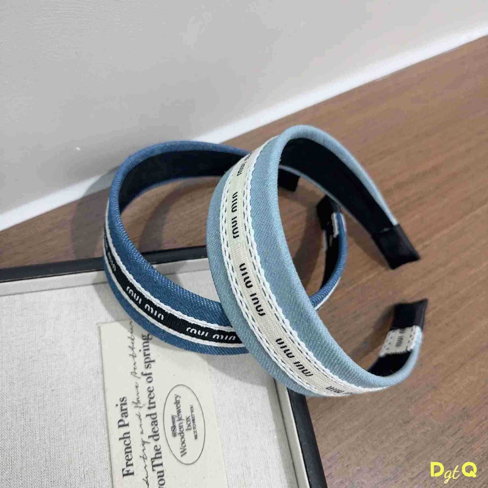 Luxury Solid Color Denim Letters Sponge Headband for Women 2025 Summer New Fashion Girl Wash Face Wide Edge Simple Hair Band M251022