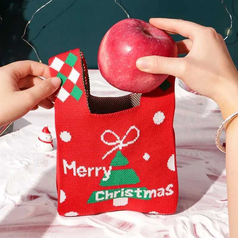 14PCS Christmas Creativity Knitted Gift Packaging Bag Christmas Eve Bag Candy Gift Portable Holiday Handheld Canvas BagW251021