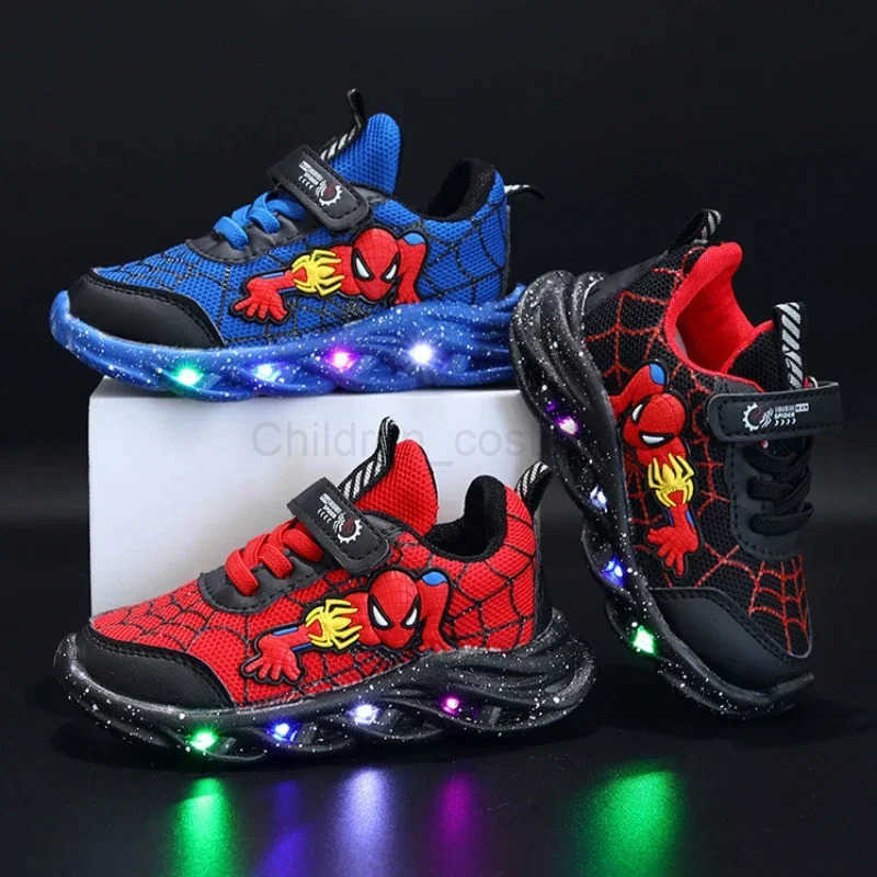 Disney Spring Autumn Boys Spiderman Mesh Breathable Sport Shoes LED Childrens Sneakers Kids Casual Shoes Light Shoes for 06Y H251022
