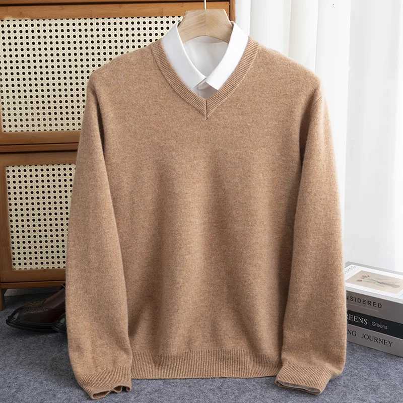 100 Pure Merino wool Sweater Mens VNeck Pullovers Knit Large Size Cashmere Fall Winter New Long Sleeve HighEnd Jumpers TopsXJ251022