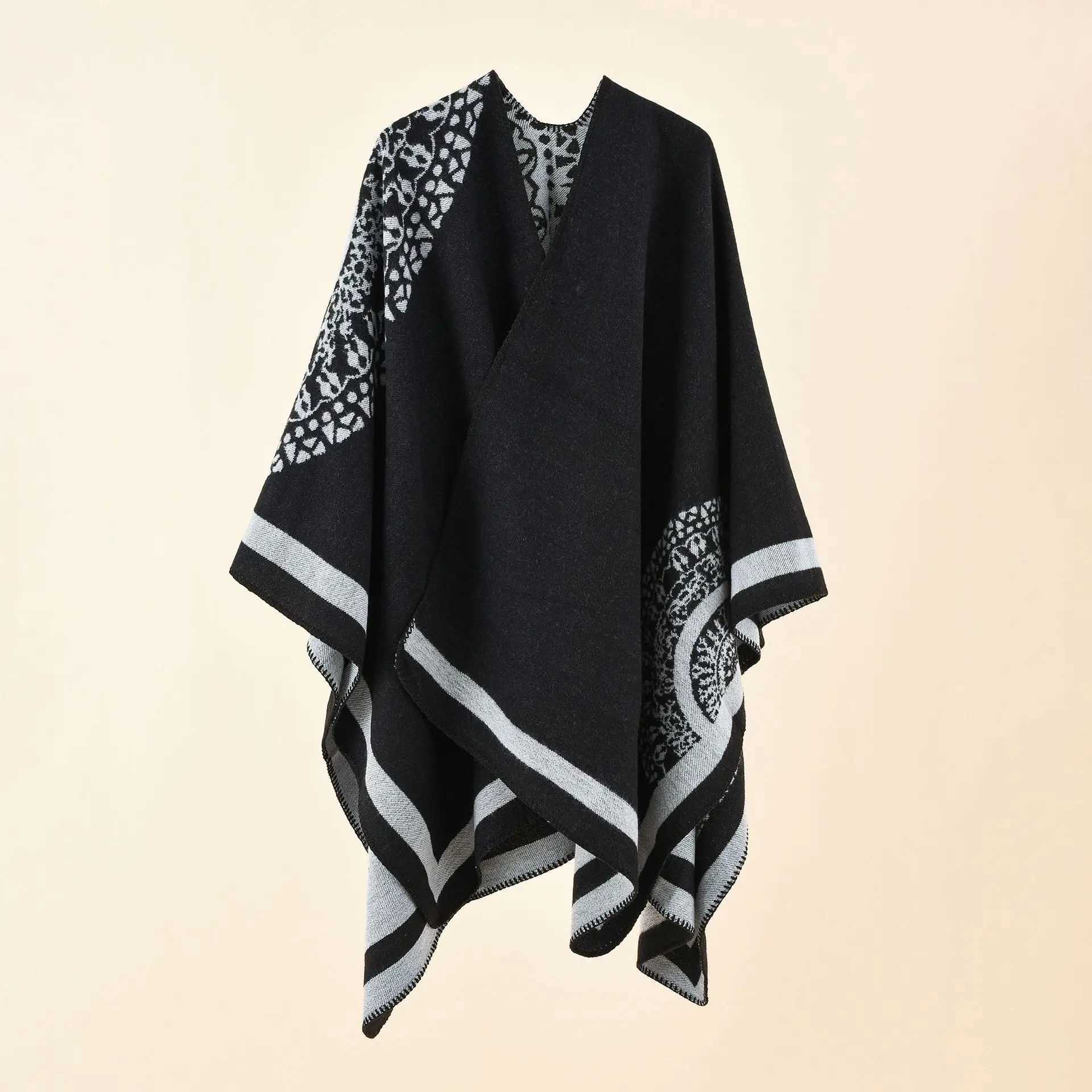 2024 New Fashion Winter Warm Floral Ponchos And Capes For Women Oversized Shawl and Wraps Cashmere Female Bufanda Mujer J251129