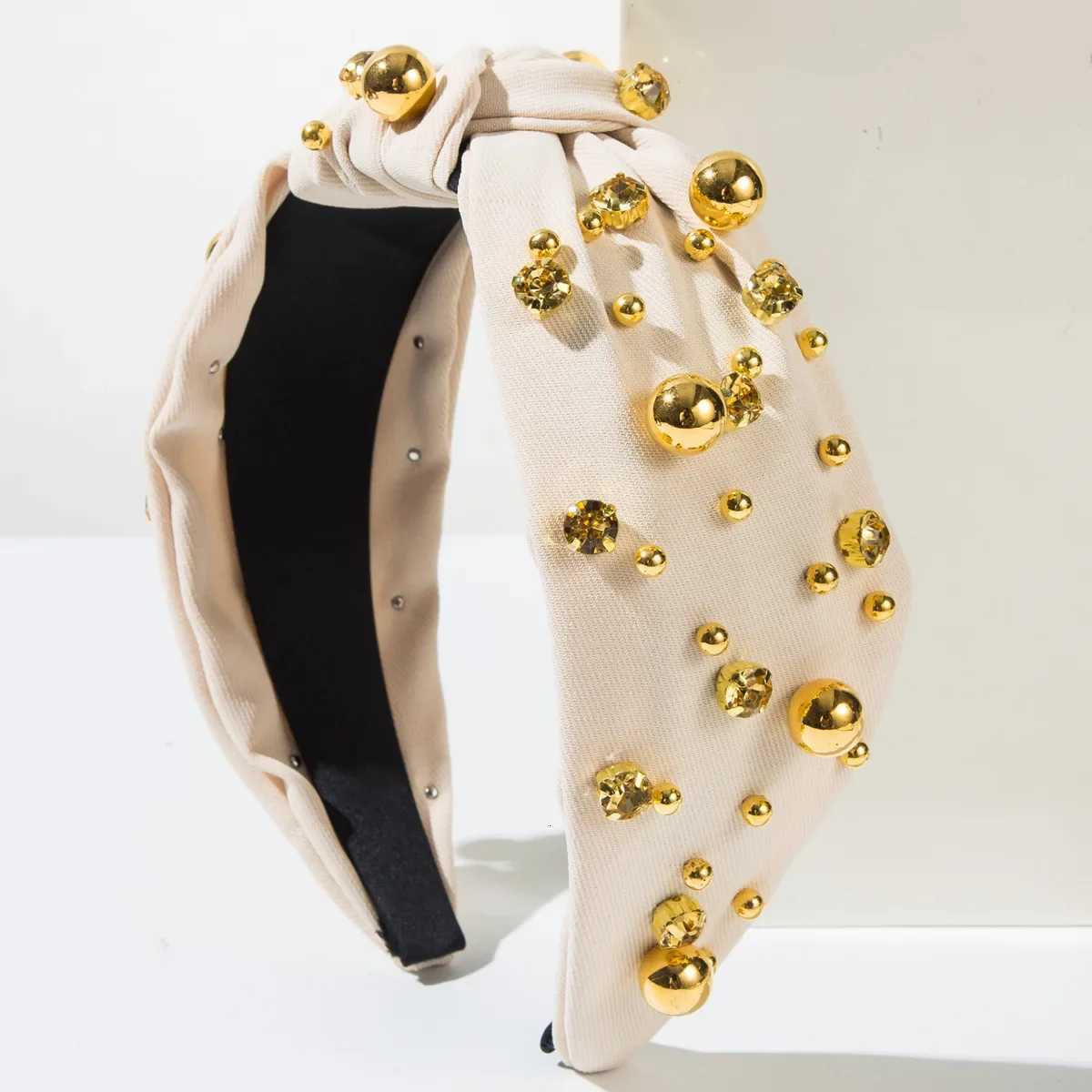 Korean Fashion Simple Gold Beads Diamond Knotted Headband Temperament Versatile Highend Hair Accessories V251022