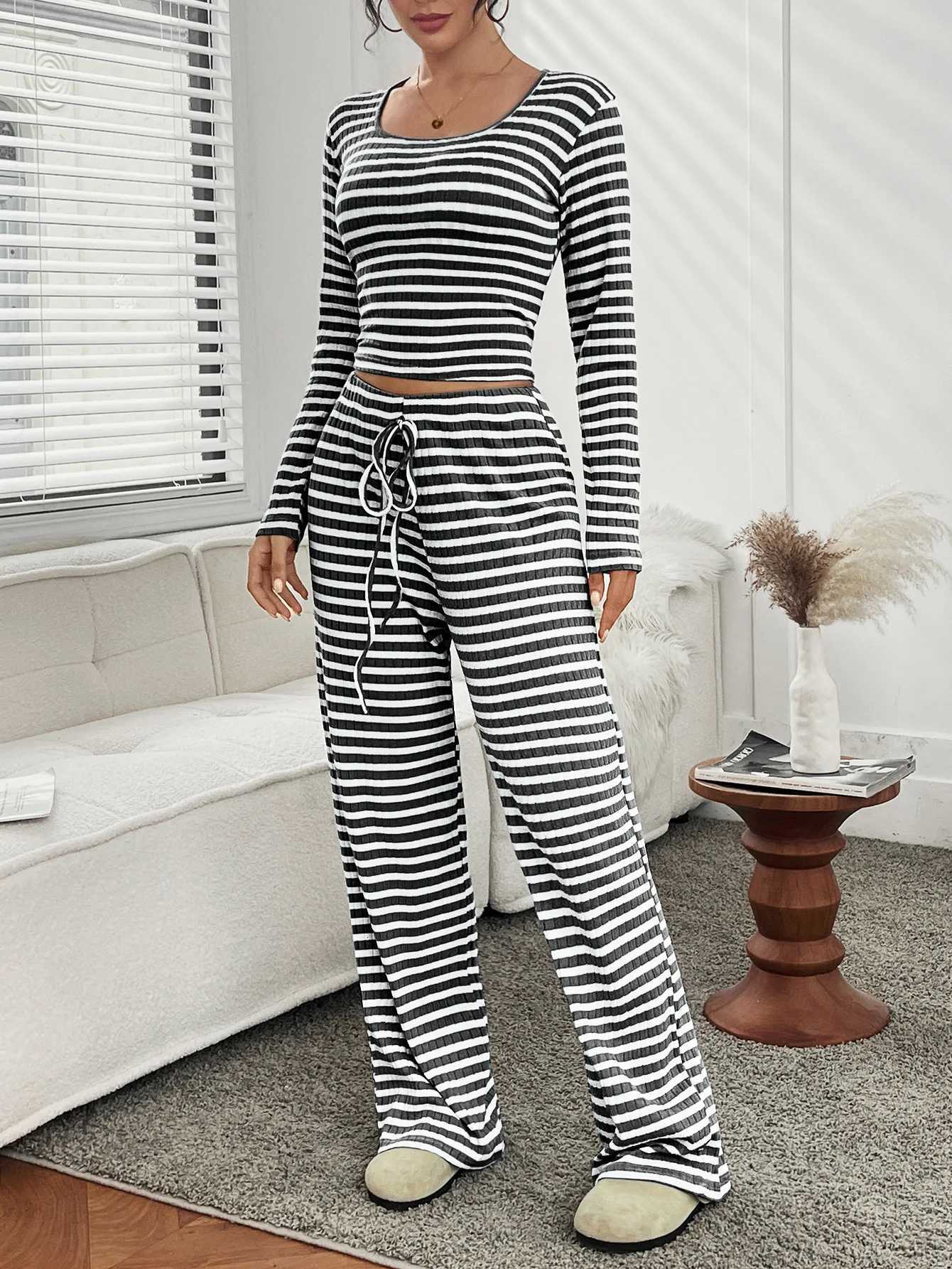 2025 New Fashion Printed Longsleeved Top Wideleg Pants Twopiece Sets For Women Autumn Shirt Laceup Trousers Suit For WomenT251022