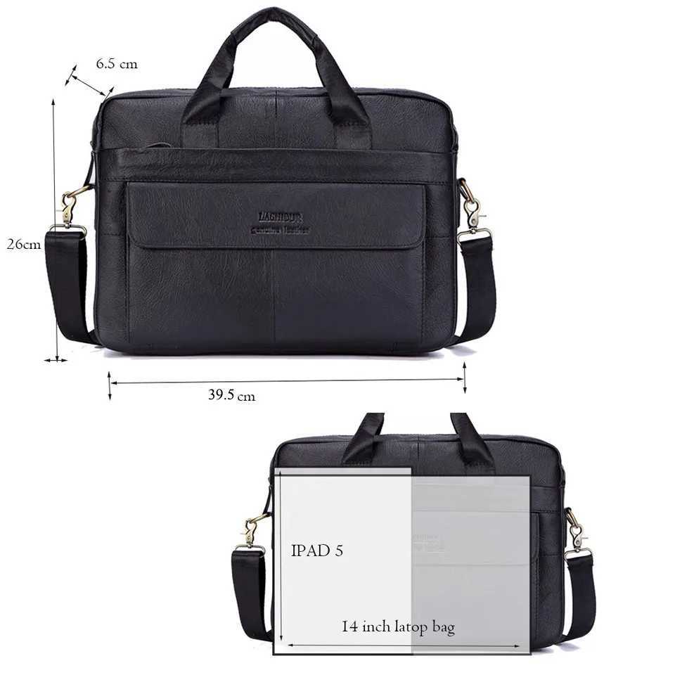 Mens Fashion Genuine Leather Briefcase Large A4 Document Shoulder Bag 14 Inch Laptop Messenger Tote Handbag Male W251022