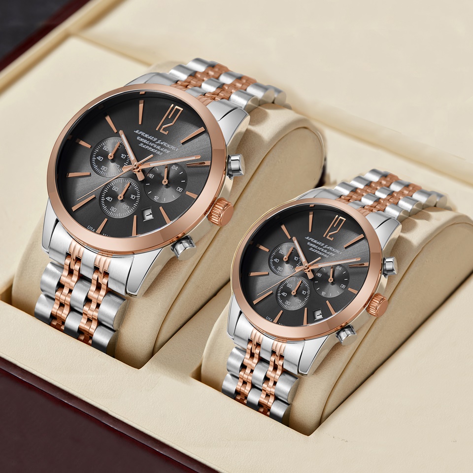 MJ Watches for Lovers Luxury Stainless Steel Dress Watch Easy to Read Big Face Chronograph Casual Analog Roman Numerals Reloj para Hombre