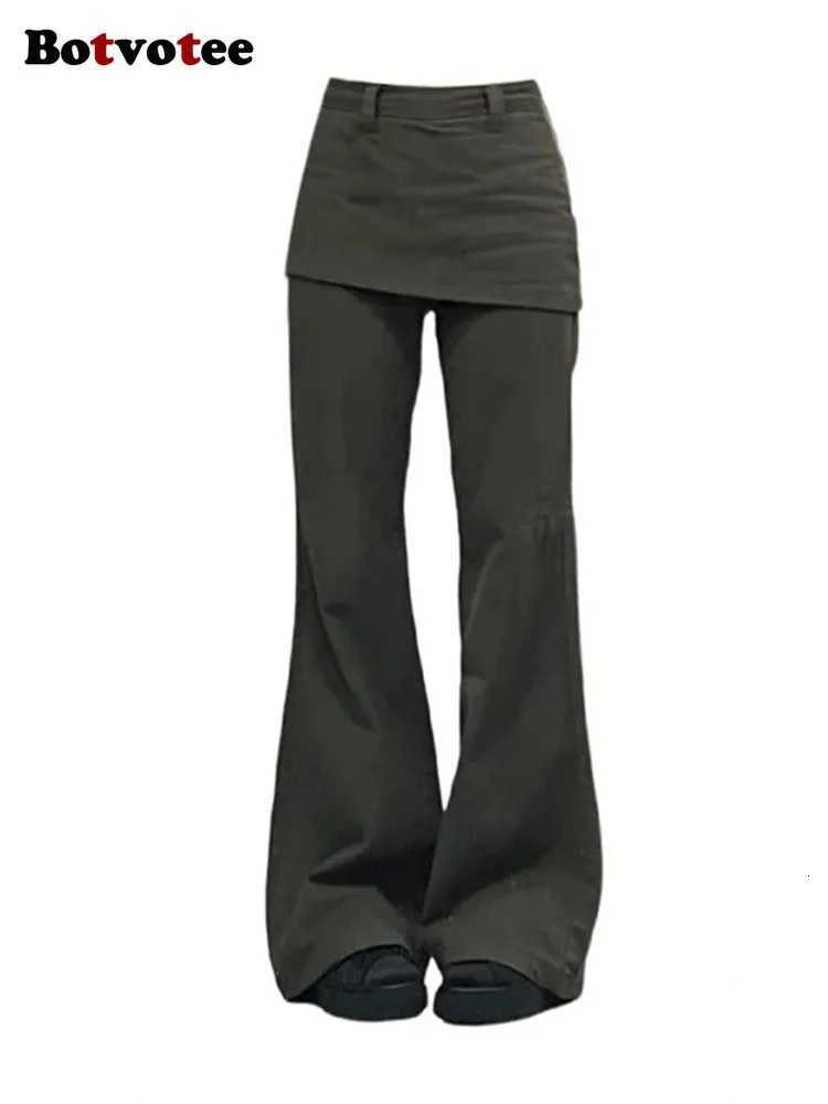 Botvotee Fake TwoPiece Plussize Wide Leg Jeans for Women 2025 New Y2k Fashion Streetwear High Waisted Flare Denim PantsT251022