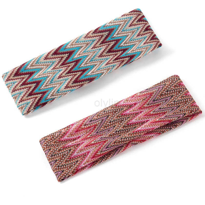 Geebro Bohemia Striped Lady Headband Handmade Outdoor Hairband Fashion Multicolor Hair Accessories For Women Knotted Headdress M251022