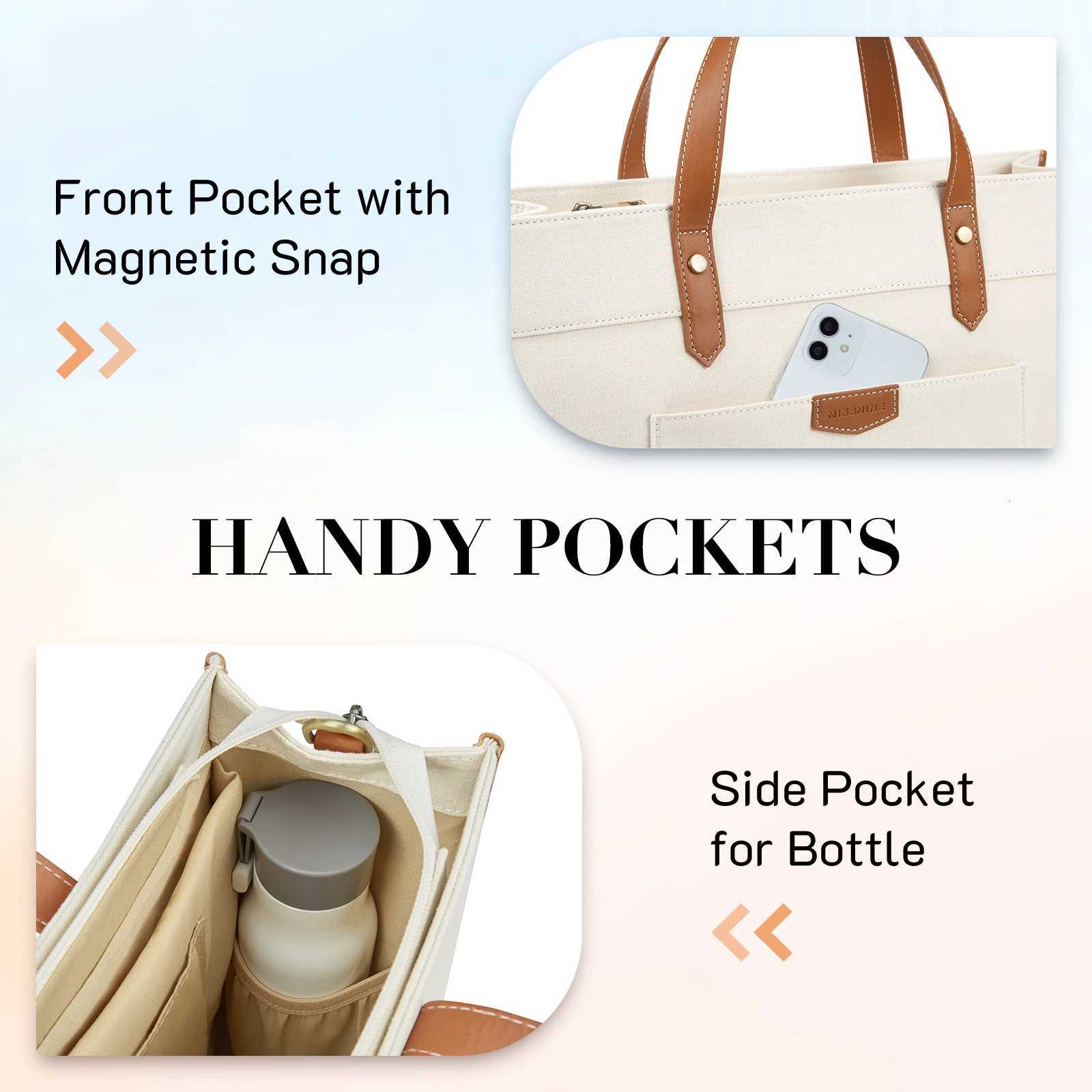 Missnine 156 Inch Woman Laptop Briefcase Tote Canvas ipad Bag Work Shoulder Bag Casual Tote Bag for Travel Office College W251022