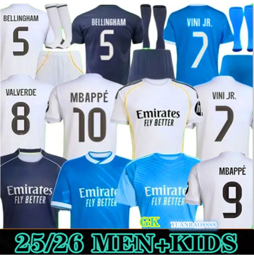 Real MBAPPE MadridS Soccer Jersey Player Fans 2025 26 BELLINGHAM VINI JR Home Away MODRIC RODRYGO VALVERDE ENDRICK Men Kids Football Shirt Uniforms goalkeeper 8888