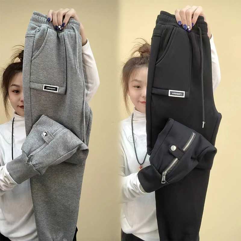 Autumn Winter Women Pants Add Velvet Pants Elastic Waist Zipper Guard Harem Pants Casual Sports Trousers Female Harem PantsT251022