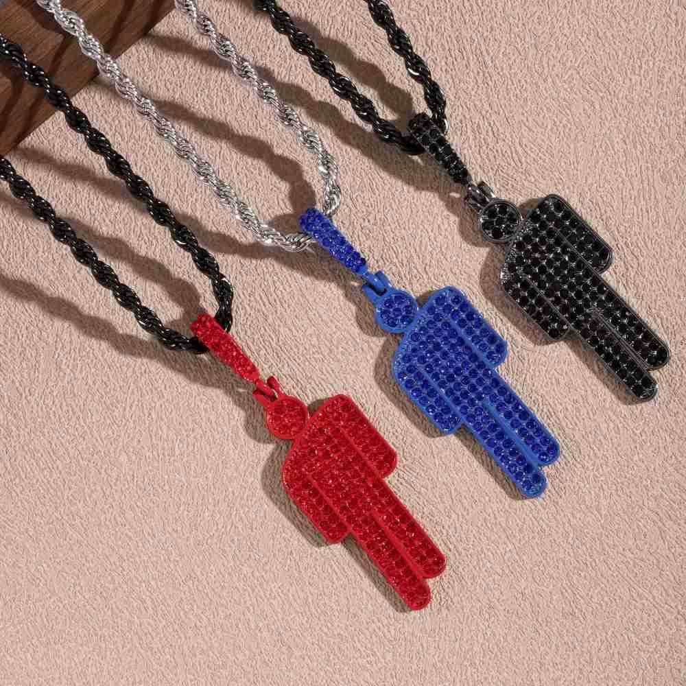 Fashionable Luxury Cartoon OffCenter Rhinestone Pendant Necklace Trendy Hip Hop Unisex Pendants Gemstone Lock Chain U251022