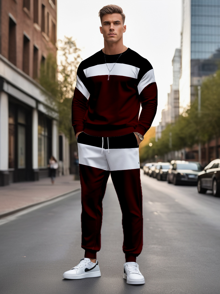 Men's Brown Knitted Cotton Blend Long Sleeve Round Neck Sweatshirt Ankle-Length Casual T-Shirt Comfortable Outdoor Wear - YLWY00155