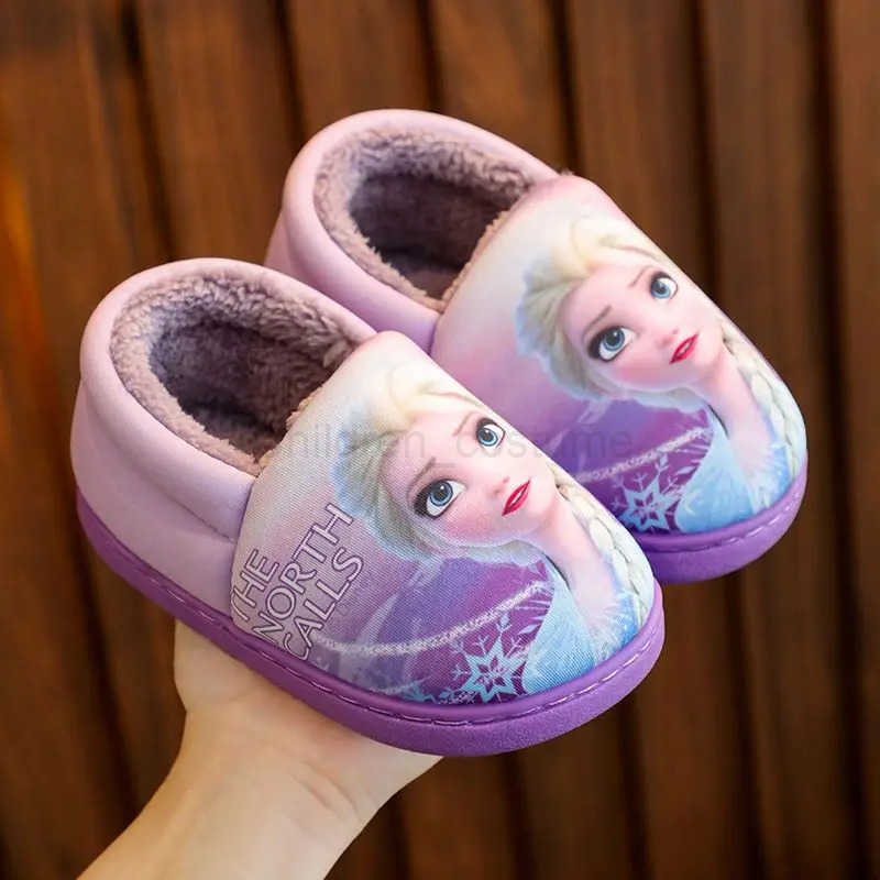 Disney Princess Elsa Winter Childrens Heel Cotton Slippers Girls Warm Frozen Kids Cotton Black Purple Flats Shoes Size 2440 H251022