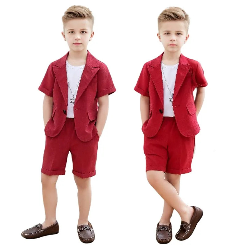 Childrenssummer Short Sleeve 2pcs Suit Set Boys Birthday Party Performance Pography Costume Kids Blazer Shorts Outft 251021