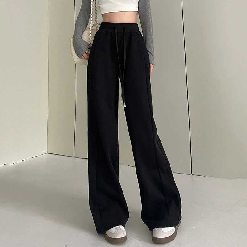 Women Basic Whitegray Black Elastic Sports Trousers Lady Wide Leg Straight Leg Pants Female Versatile High Waisted SweatpantsT251022