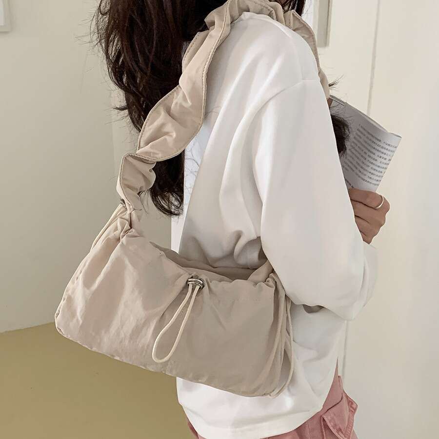 Korean Women's Pleated Trendy Artistic Crossbody Nylon Niche Design Fashion Casual Single Shoulder Small Square Bag B5