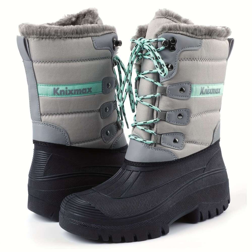 KNIXMAX Women&Apos;S Snow Boots, Faux Fur Lined, Lace-Up, Low Heel, TPR Sole, Stable Yard For Outdoor Walking, Hunting, Horse Riding - Black, Casual S
