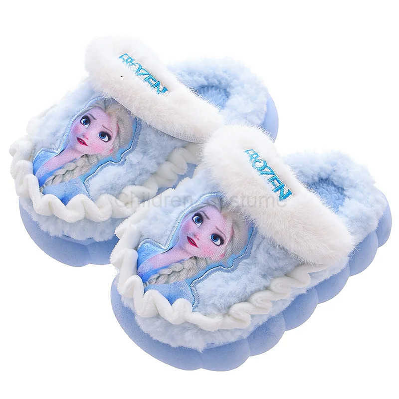 Disney Princess Elsa Winter Childrens Cotton Home Slippers Frozen Girls Snow Non Slip Warm Baby Slippers Pink Blue Size 2436 H2510221