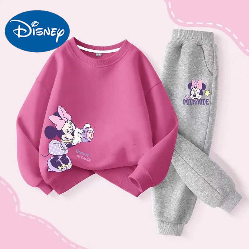 Disney Autumn Baby Girls Boys Clothes Set Children Minnie Printing Sweatshirt Top and Pants Bottom 2Pieces Suit Cotton Tracksuit H25102211