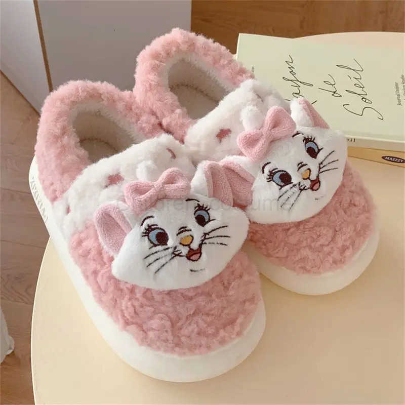 Disney Marie winter cartoon splicing plush nonslip wearresistant flat bottom halfpacked fullcovered home cotton slippers H251022