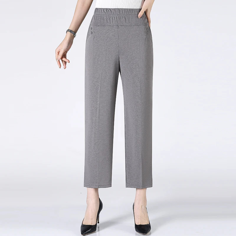 Summer Thin Breathable Elastic Pants 8XL Womens Solid Color High Waisted Loose Casual Pants Middleaged Elastic straight leg 251022