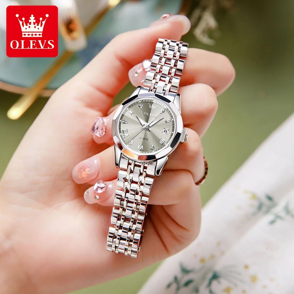 OLEVS Elegant Fashion Womens Watches Original Quartz Watch for Ladies Waterproof Stainless Steel Luminous Date 251027