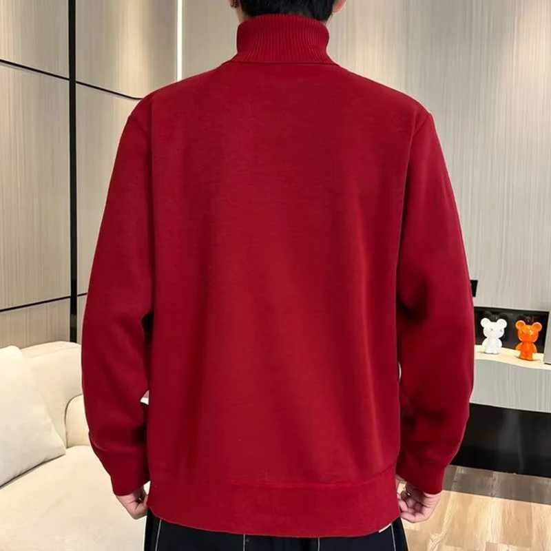 2024 Autumn Winter Mens Thermal Knitted Sweaters Stacked High Collar Pullovers Soft Korean Solid Color Long Sleeve Clothes MaleXJ251022