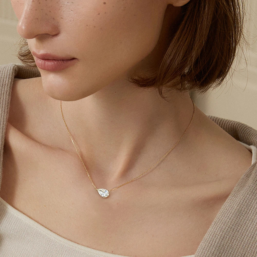 13 Waterdrop Solitaire Pendant Necklace with certificate 925 Sterling Silver Pear Cut Diamond Neckchain Woman 251010