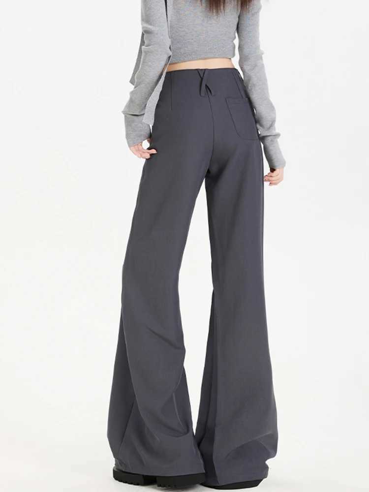 Botvotee 2025 Womens VWaist Low Rise Trousers Flared Wide Leg Dress Pants American Retro Drag Hem Fluid Drape Office PantsT251022