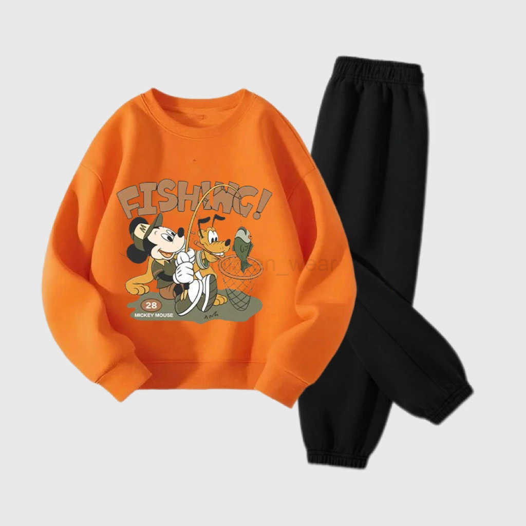 Disney Orange Sweatshirt Pants 2Piece Set Children Costume Cartoon Longsleeved Outfits Boys New Fashion Cute Tops Versatile Pants H251022