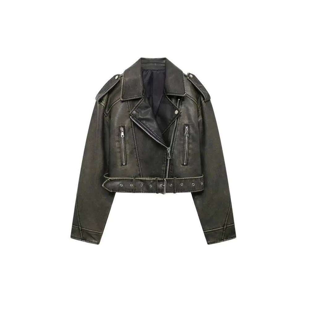 Faux Leather Moto & Biker Jacket for Women, Long Sleeve Coat, Front Zipper, Female Outerwear, Chic Tops, Fashion