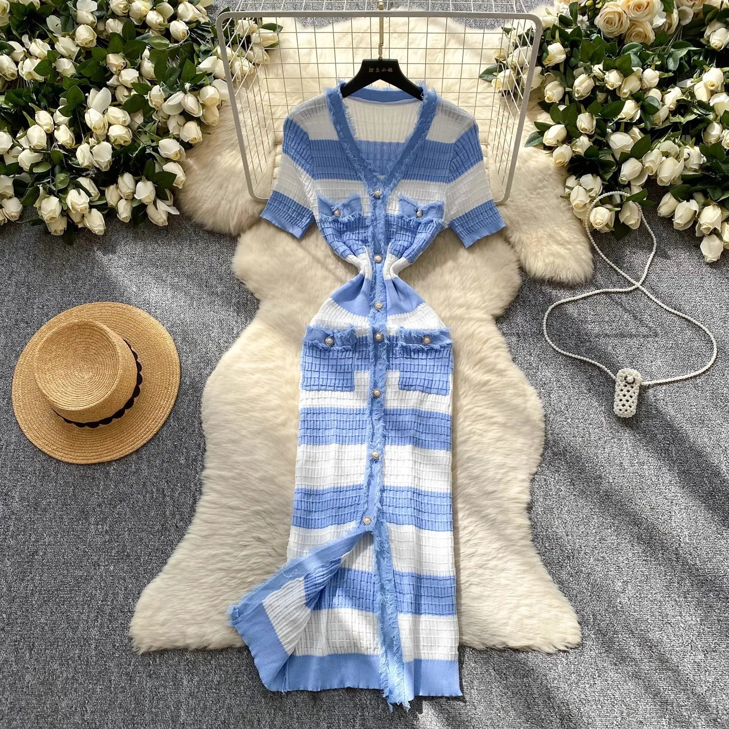 YuooMuoo Chic Fashion Sexy Package Hips Knitted Long Dress Spring and Summer Elegant Slim Waist Office Lady Sweater Dress 251020