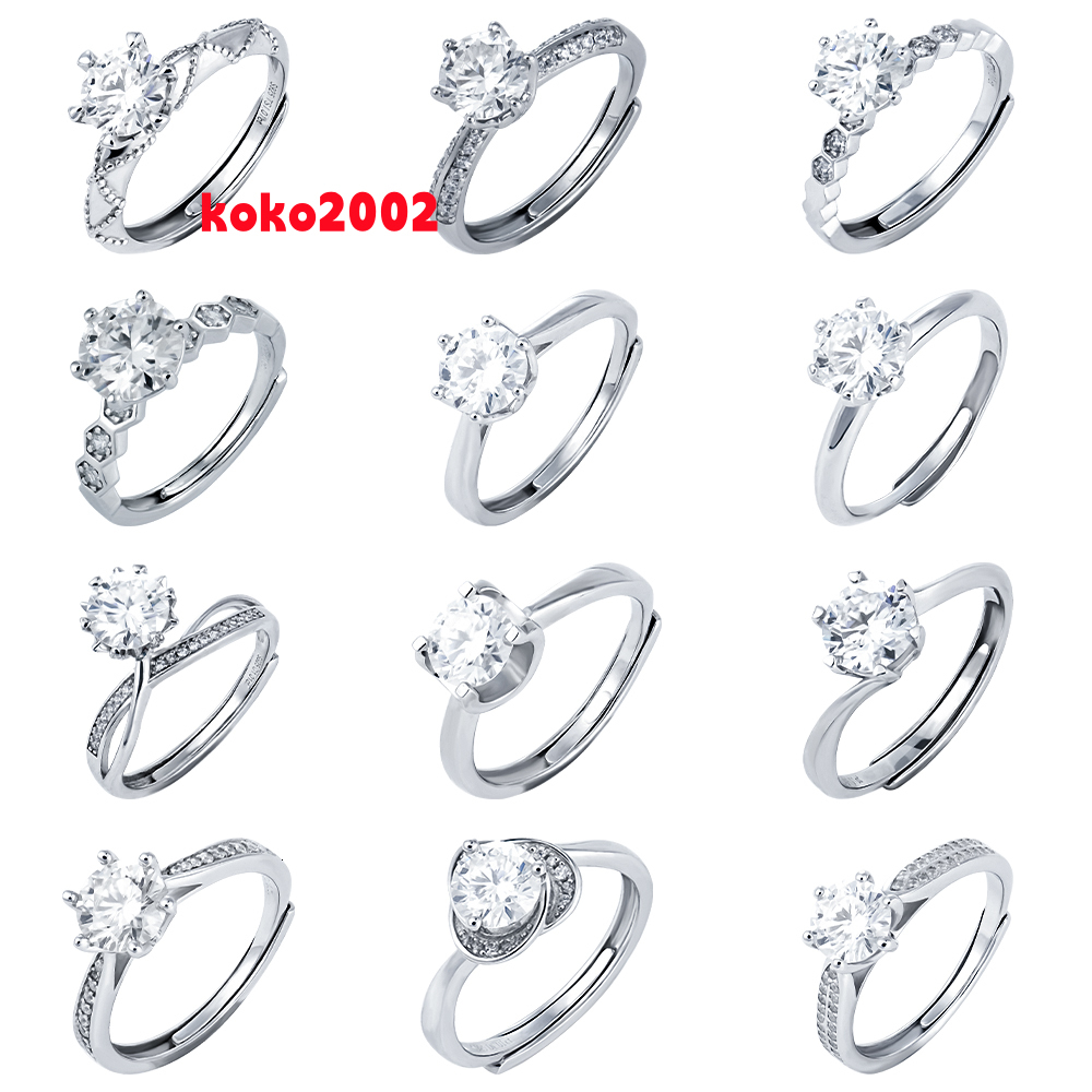 Wholesale Jewelry Women Gra Certificate Cut VVS Diamond Moissanite Engagement Wedding Set 925 Sterling Silver Adjustable Rings